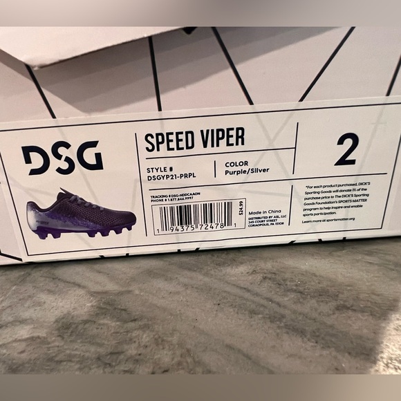 DSG Speed Viper Soccer Cleat - Youth Size 2 in Black and Purple - Picture 6 of 6